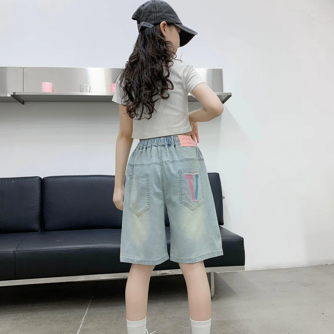 中大童夏季薄款2024新款女童天丝牛仔五分裤显瘦洋气休闲宽松百搭