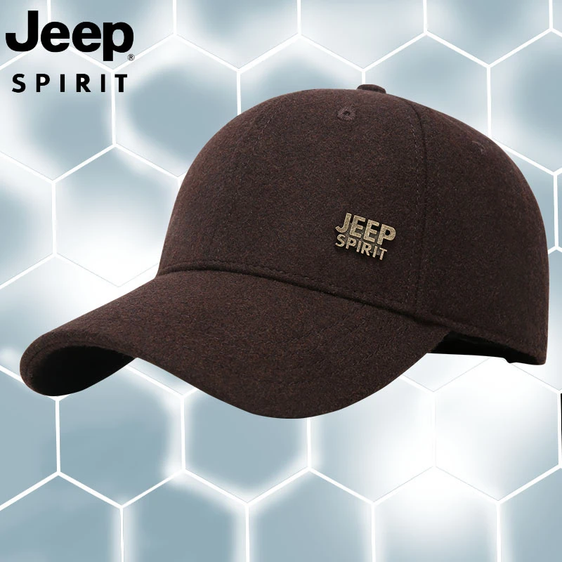 JEEP男士棒球帽高档百搭秋冬加厚羊毛呢帽子冬天户外保暖鸭舌帽男