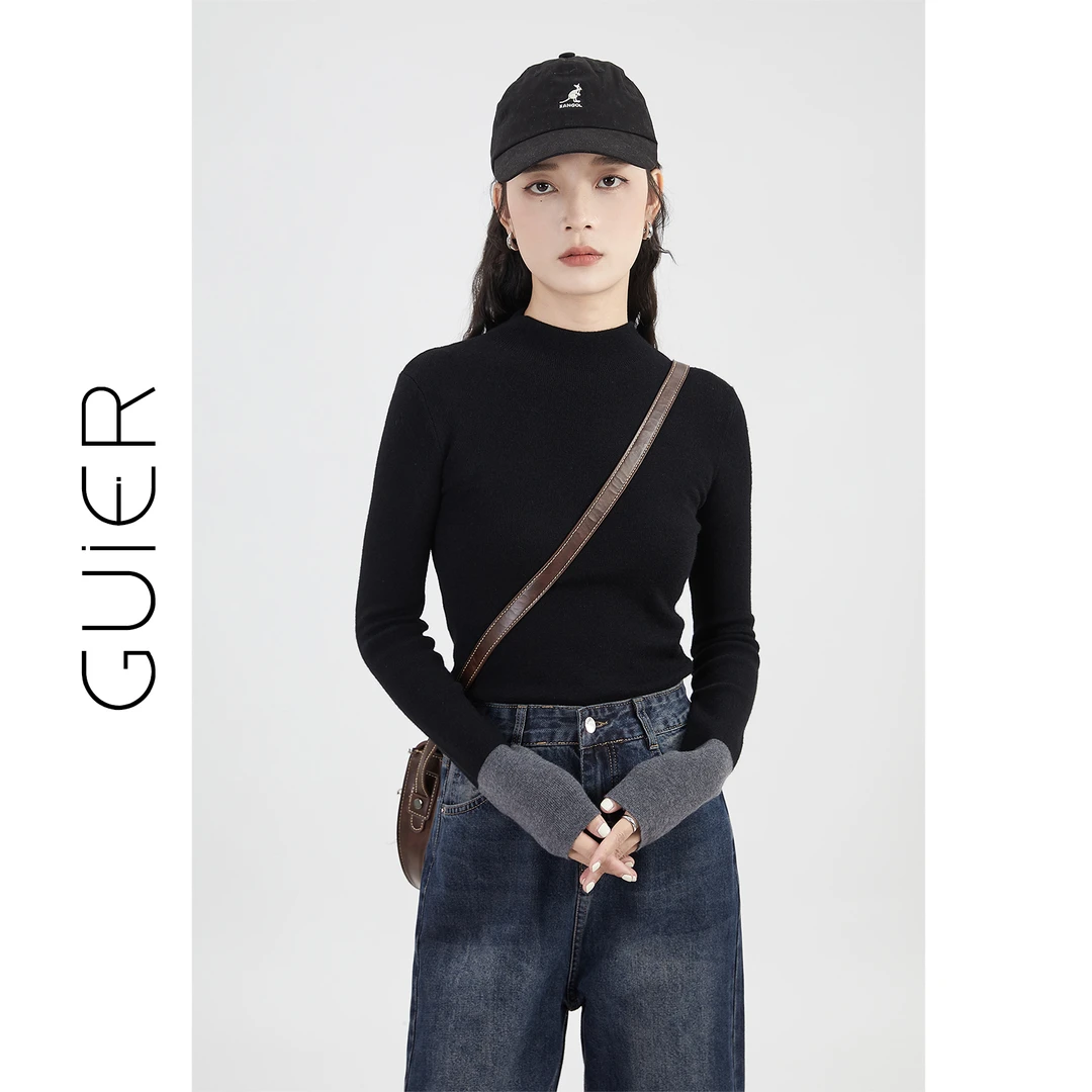 GUIER/桂儿「雍容雅步」撞色拼接针织衫女内搭显瘦打底衫上衣G1653