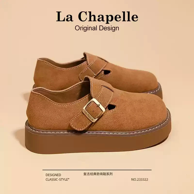 拉夏贝尔复古勃肯鞋女2025秋冬季新款厚底内增高单鞋子休闲博肯鞋