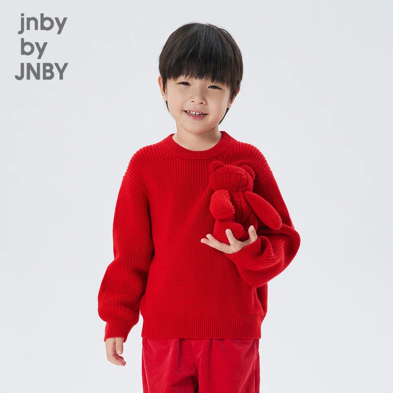 江南布衣红色童装冬套头毛衫女童小熊玩具1MA311520