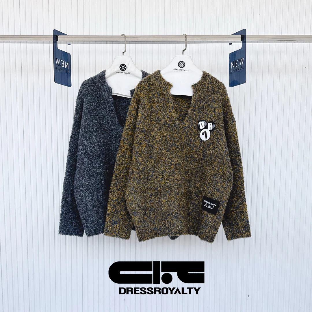 V领慵懒感毛衣胸针复古男女同款宽松提花V领D0026