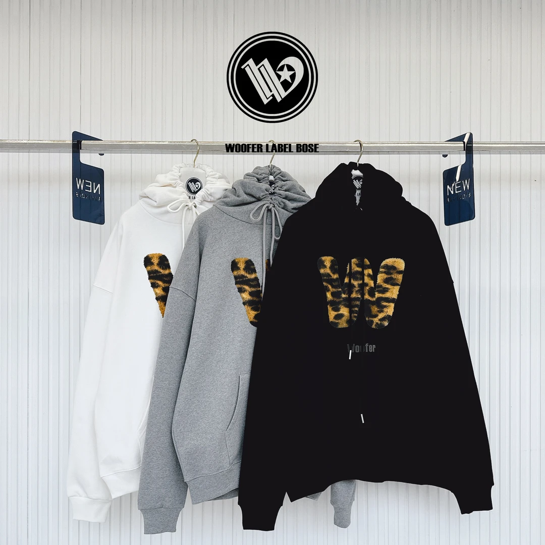 豹纹W字母连帽卫衣2024秋冬新款宽松时尚卫衣情侣百搭上衣W0101