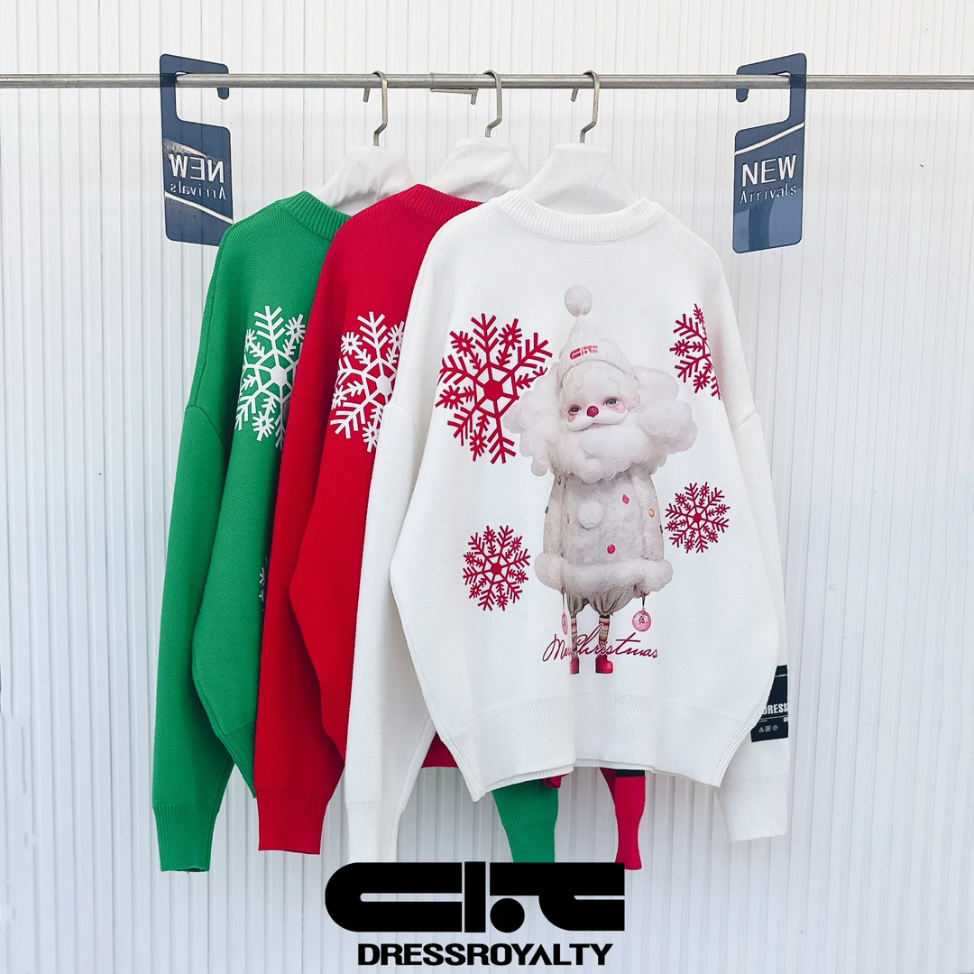 DRESS ROYALTY圣诞萌宝雪花圆领毛衣宽松厚重工慵懒风毛衣-D0060