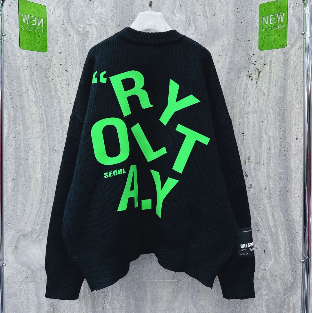 DRESS ROYALTY错乱字母圆领毛衣重磅加厚保暖防风秋冬毛衣-D0273