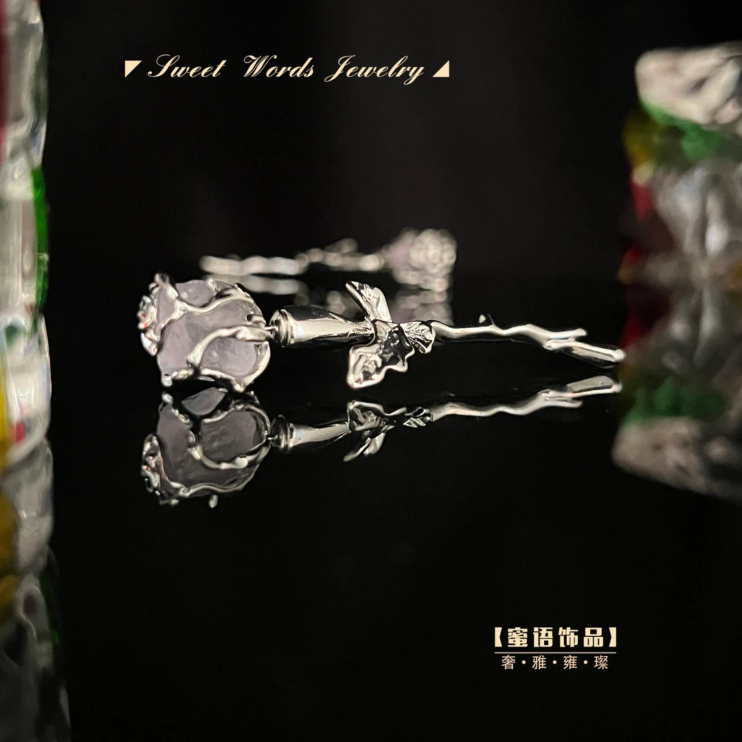 铜合金耳饰 R24【无人区玫瑰】轻奢简约紫色熔岩玫瑰花古风时尚耳钉