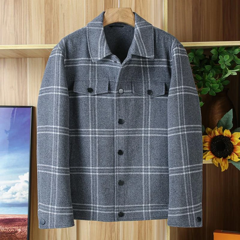 95%绵羊毛一线撤柜男装毛呢外套男款短款秋冬季厚款翻领呢子夹克