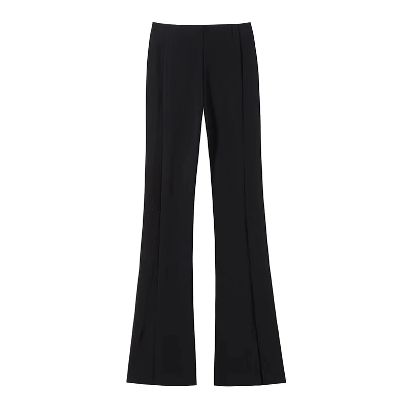 066黑色高腰微喇裤