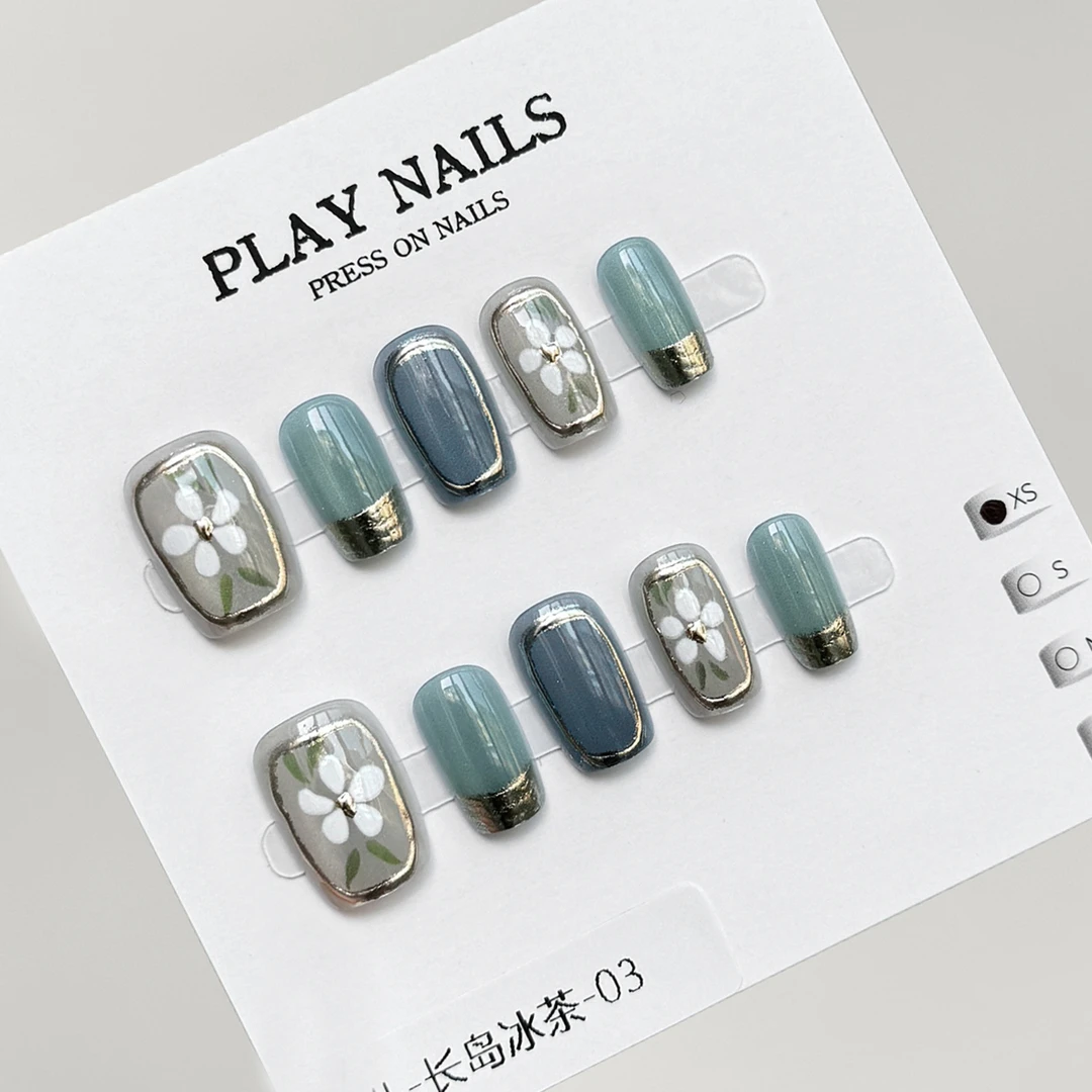 新款高级手工晕染梯形穿戴甲 猫眼电镀3D浮雕美甲 渐变渲染显白