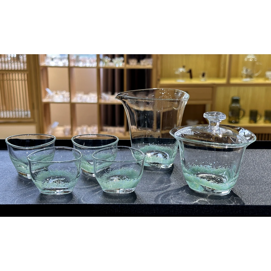 九河之间品义高硼硅玻璃透明锤纹茶具套组