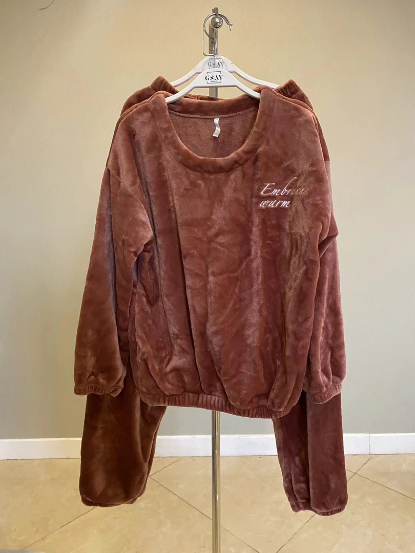 女款秋冬睡衣加绒保暖套装