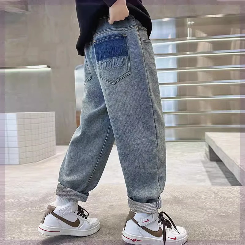 男童牛仔裤春秋款2025新款儿童休闲洋气中大童男孩春装宽松裤子潮