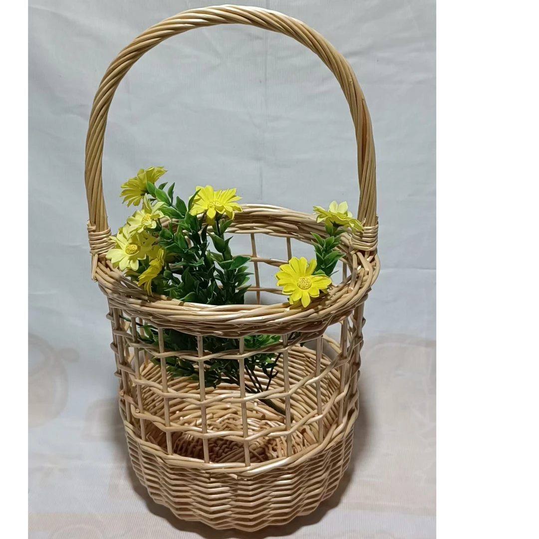 柳编编织手提篮藤编竹篮春游篮子法式纯手工鲜花插花花篮小篮子