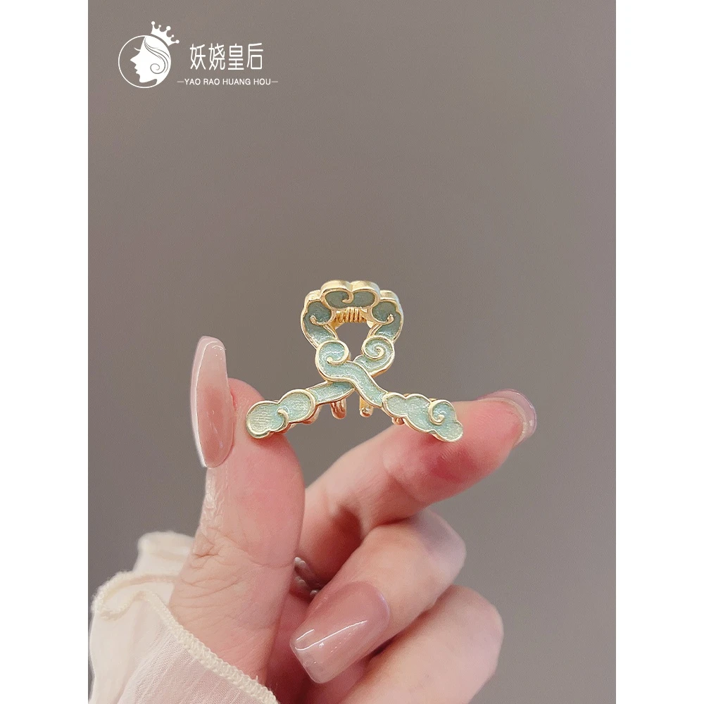 古风蓝色祥云小抓夹新中式边夹女发饰夹子旗袍鲨鱼夹国风精致发夹