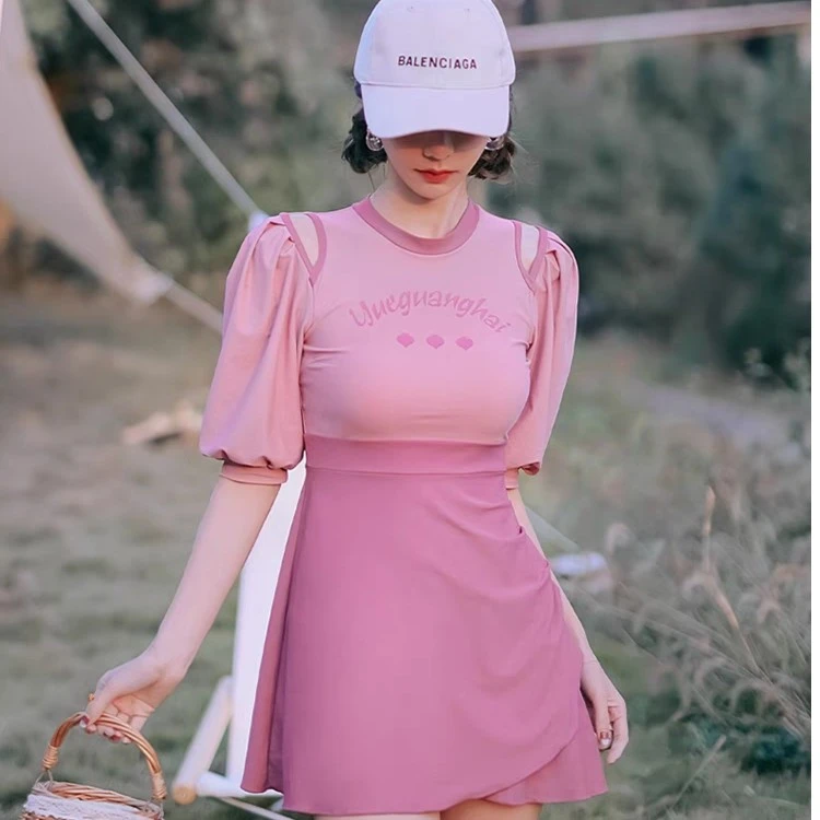 断码清库秒杀微胖运动泡温泉泳衣女大码遮肚显瘦仙女短袖游泳衣