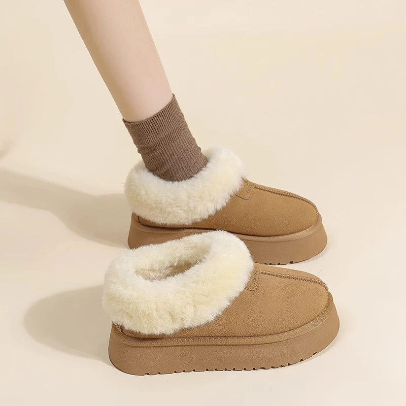 【爆款】厚底低帮雪地靴女款加绒加厚2023年新款一脚蹬冬季毛毛棉鞋