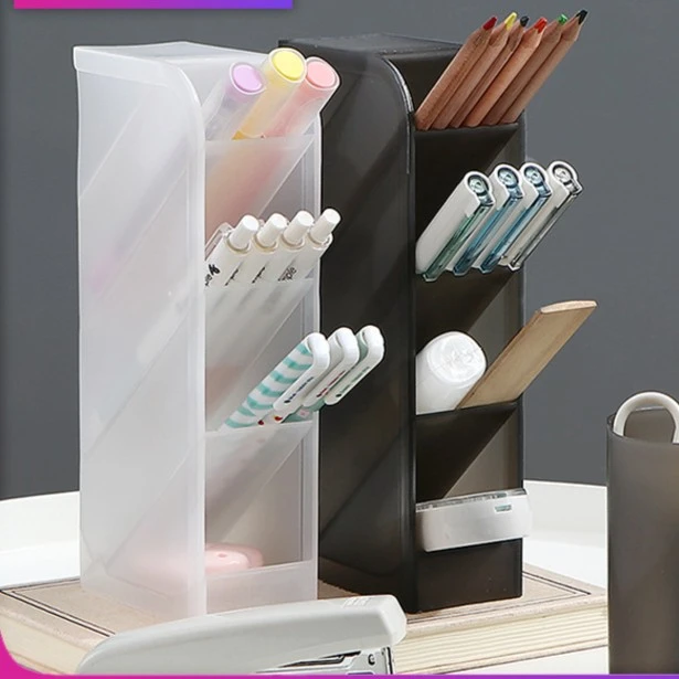 桌面斜插式笔筒透明磨砂化妆刷口红收纳盒多功能文具收纳筒大容量