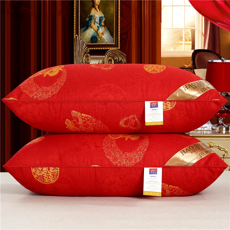 新款婚庆枕头枕芯一对装情侣结婚大红色枕头成人家用喜庆高枕中枕