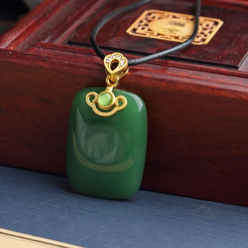 时尚饰品国潮民族风无事牌绿吊坠