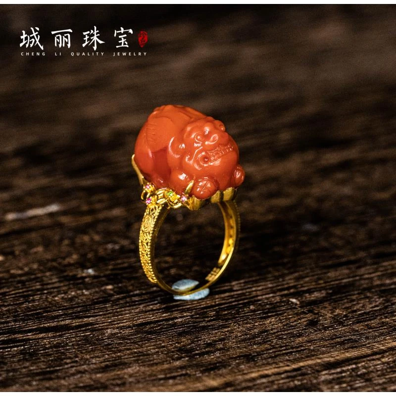 【城丽珠宝】南红金符貔貅戒指/个（多样性发货）