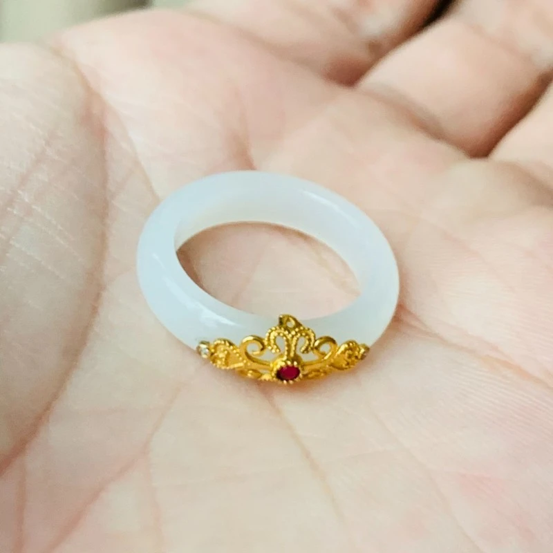 【九紫印旺】18K和田玉白玉指环/个（多样性发货）ZJK-718