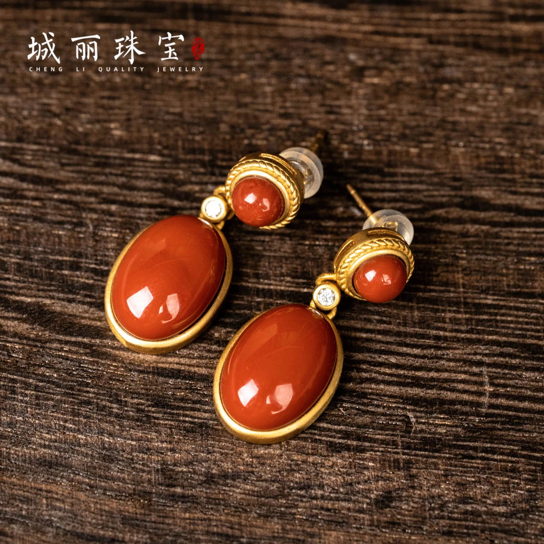 非金属皮质耳饰 【城丽】红蛋面耳钉/对（多样性发货）ZJE-197