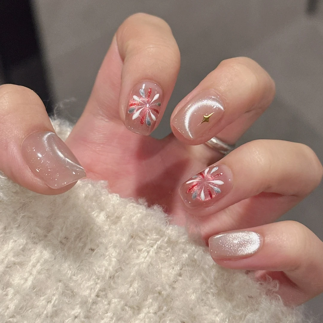 【烟花庆典】纯手工穿戴甲光疗甲冰透渐变四季流行 10片装