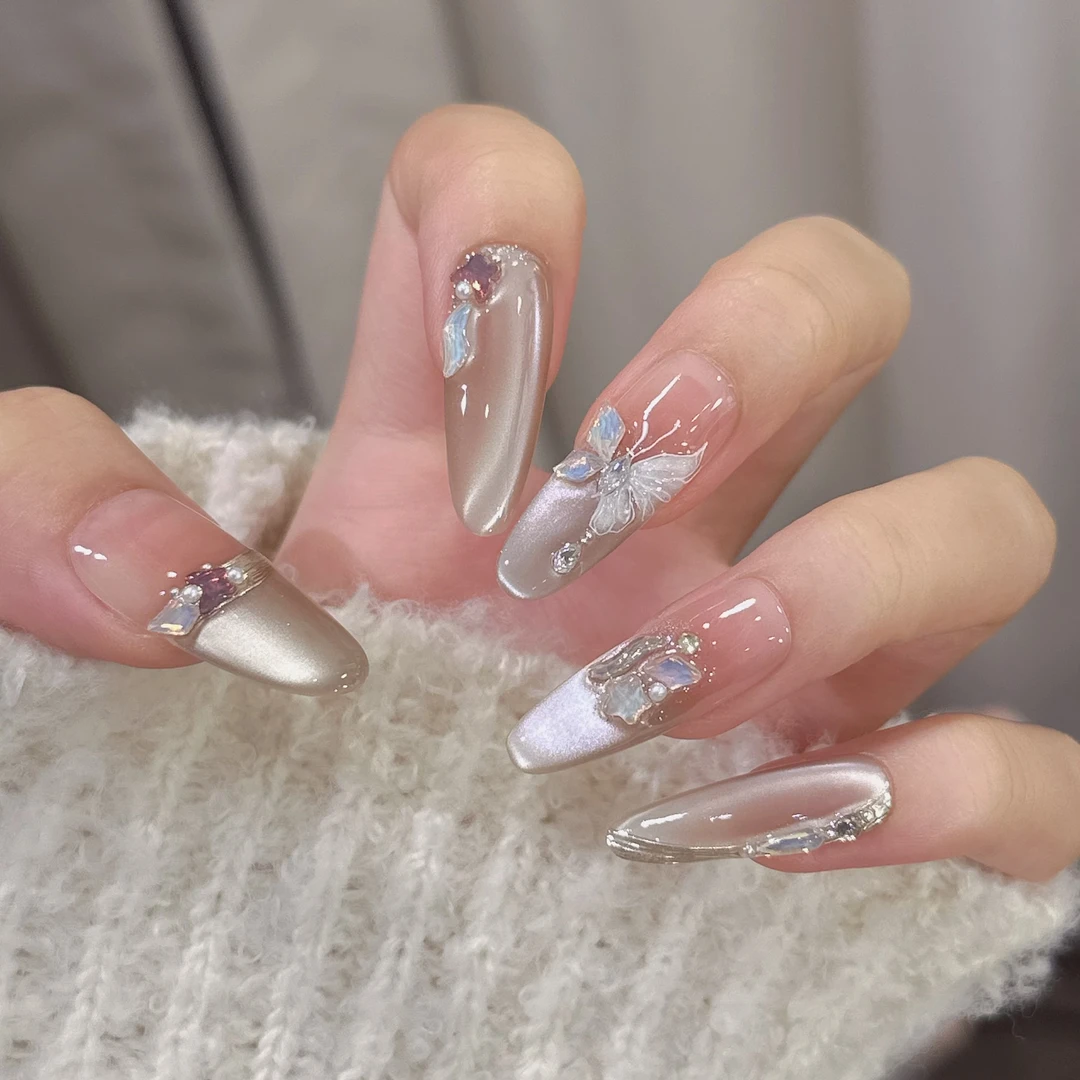 【蝴蝶谷】纯手工穿戴甲穿戴光疗甲冰透渐变纯欲四季流行10片装