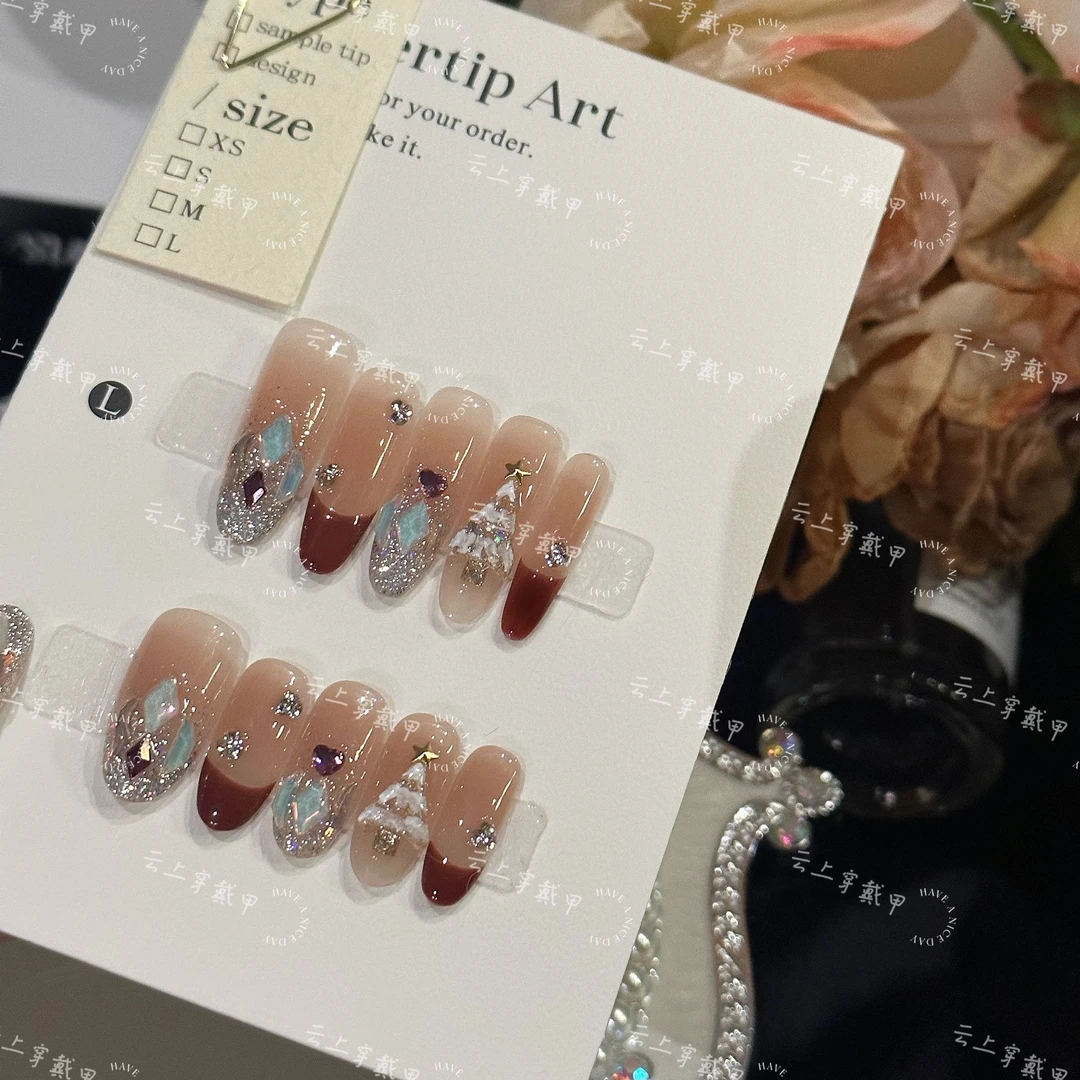 【圣诞季】纯手工穿戴甲穿戴式光疗甲冰透渐变流行纯欲圣诞专属