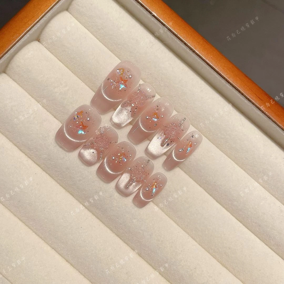 【繁花似锦】纯手工穿戴甲美甲穿戴光疗甲冰透渐变流行纯欲春夏