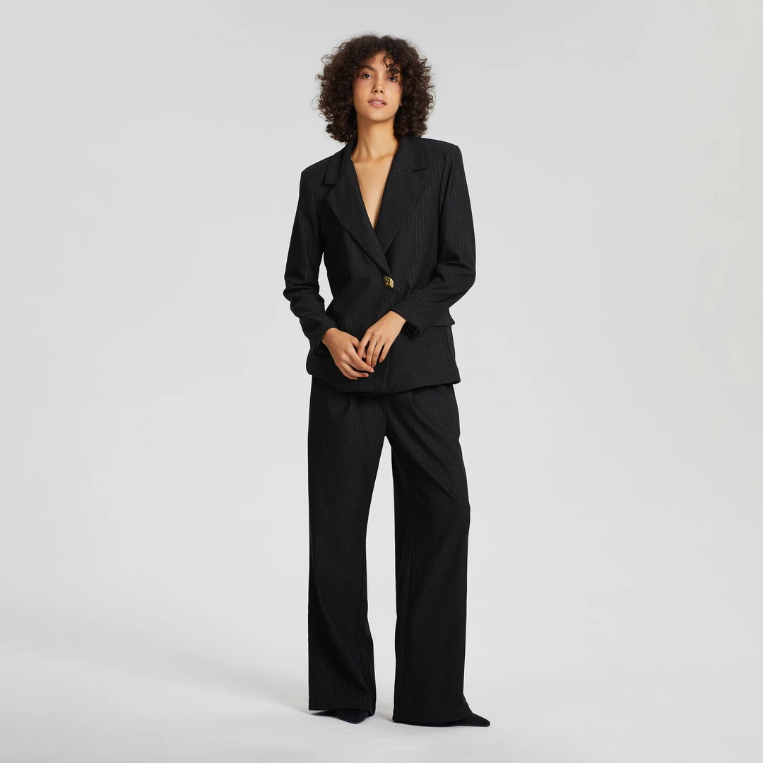 Avrà Milano 秋季时尚银丝条纹通勤西装外套