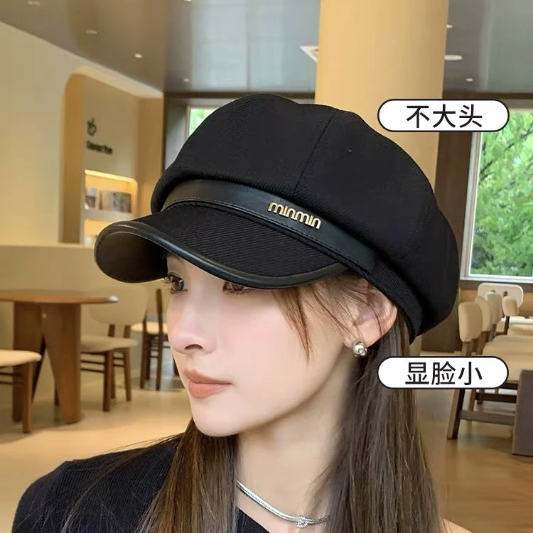 秋冬鸭舌帽子女黑色休闲百搭复古画家贝雷帽显脸小云朵八角帽潮