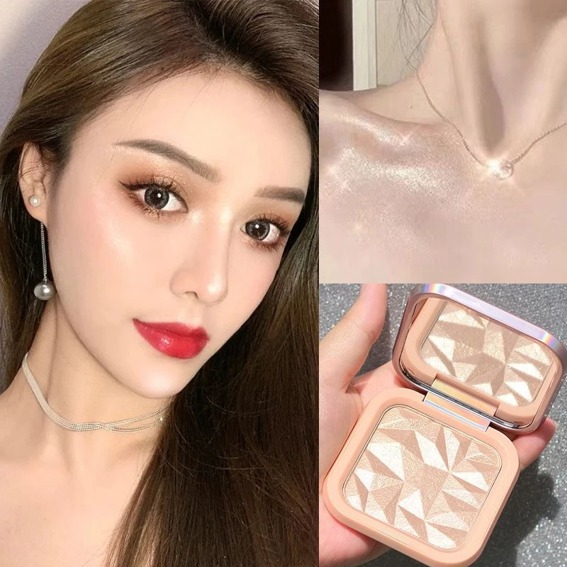 高光粉香槟色禁欲系彩妆一体盘爆闪星钻细腻软萌手ins修饰粉质
