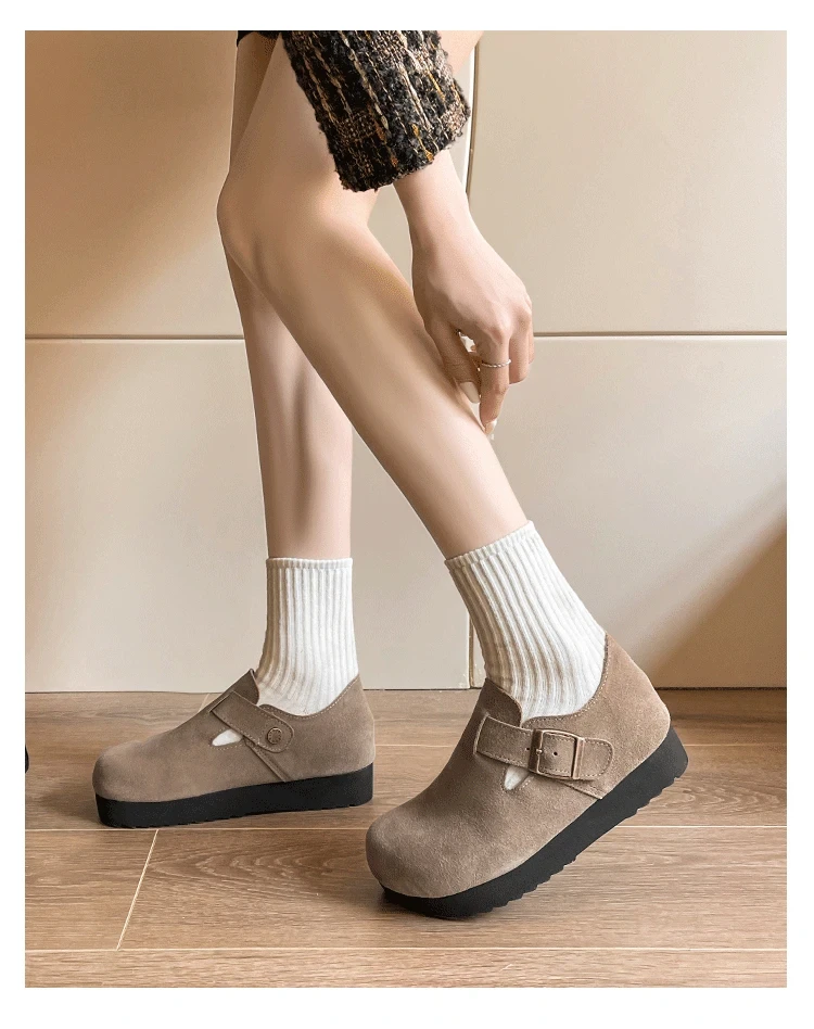 内增高厚底勃肯鞋女2024春季新款复古一脚蹬全包外穿博肯单鞋