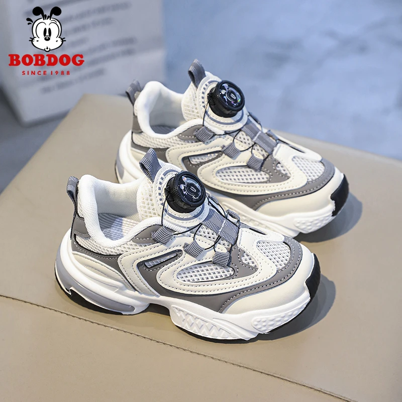 Bobdog/巴布豆【夏季网面库存】新款纽扣单网老爹鞋童鞋透气男女童