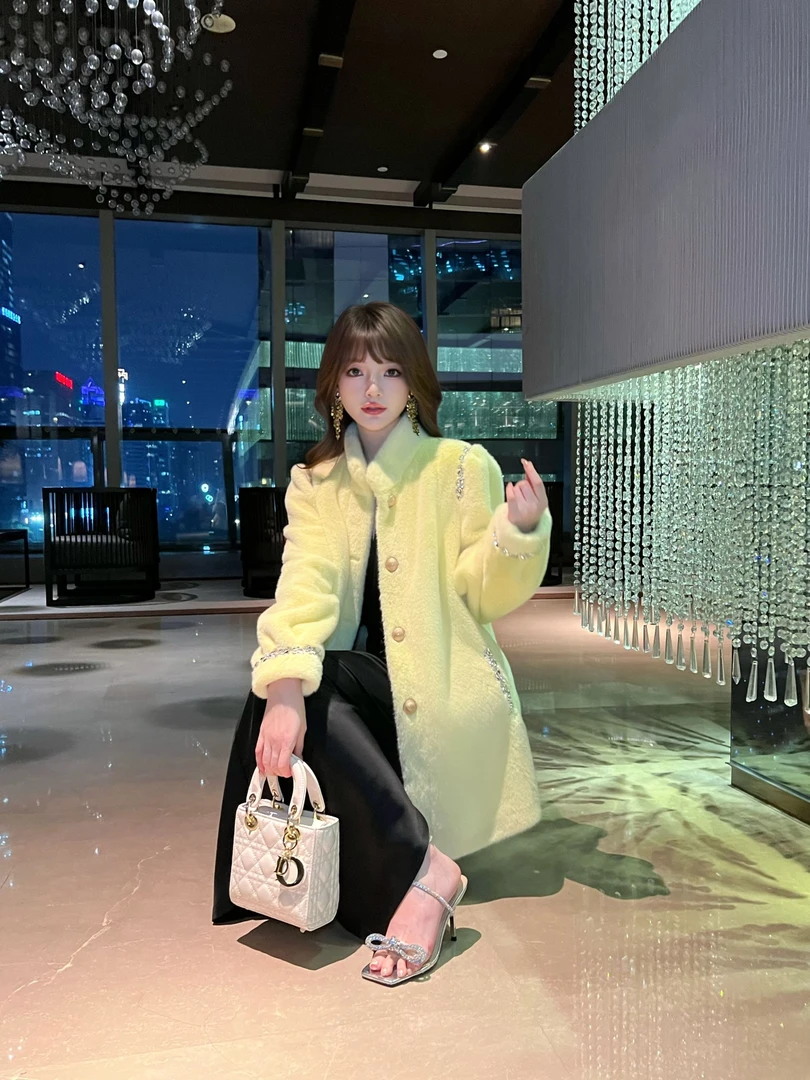 XUAN【香槟轻语】秋冬毛毛贵气百搭显瘦小香风设计师大衣外套