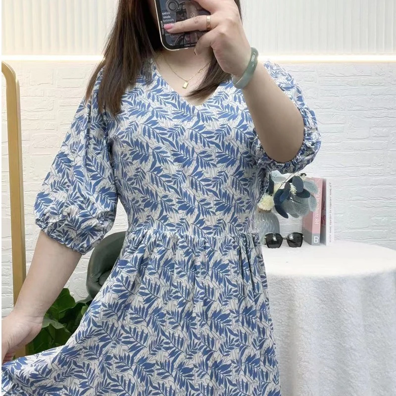 棉绸夏季短袖睡裙女士大码中长袖薄款睡衣少女春秋学生甜美家居服