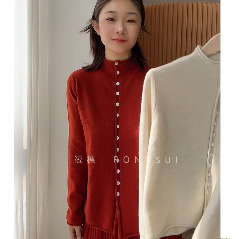 钟爱的款！100%纯羊绒衫女士半高立领慵懒风开衫女