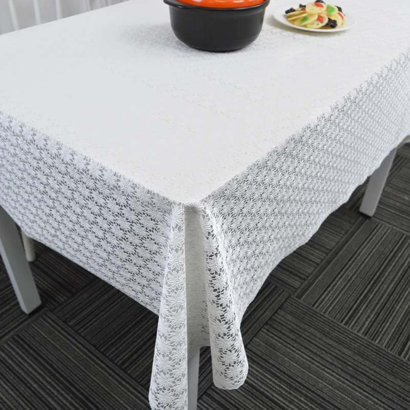 pvc简约长方形桌布免洗蕾丝桌布防水防油家用餐桌茶几桌布-010