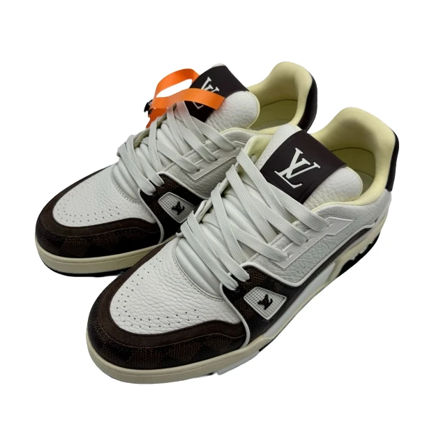 LV/5.5码39.5码/白棕棋盘格拼接trainer板鞋/99新/vv925