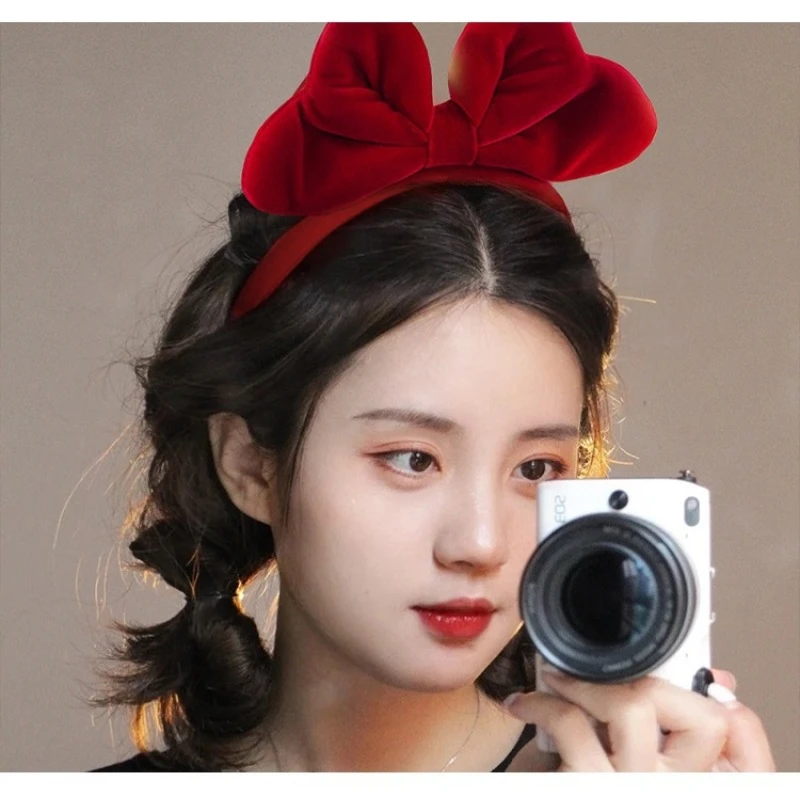 圣诞节发箍红色丝绒蝴蝶结头饰女秋冬网红新款头箍发饰发卡新年红