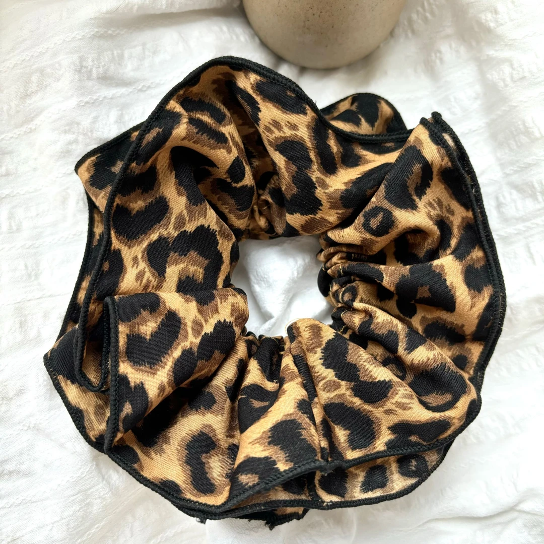 韩版黑棕豹纹多层大肠发圈气质复古拉美时尚大号丸子头高级感发绳