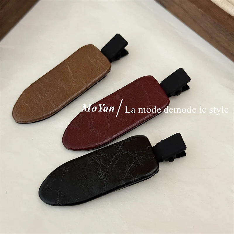 日韩纹理皮质高级感发夹女气质百搭刘海夹碎发边夹无痕夹鸭嘴夹子