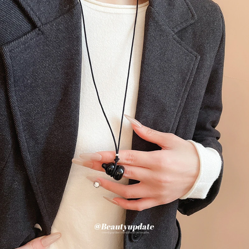 合金陶瓷项链 葫芦可调节项链新中式小众设计感毛衣链时尚百搭项