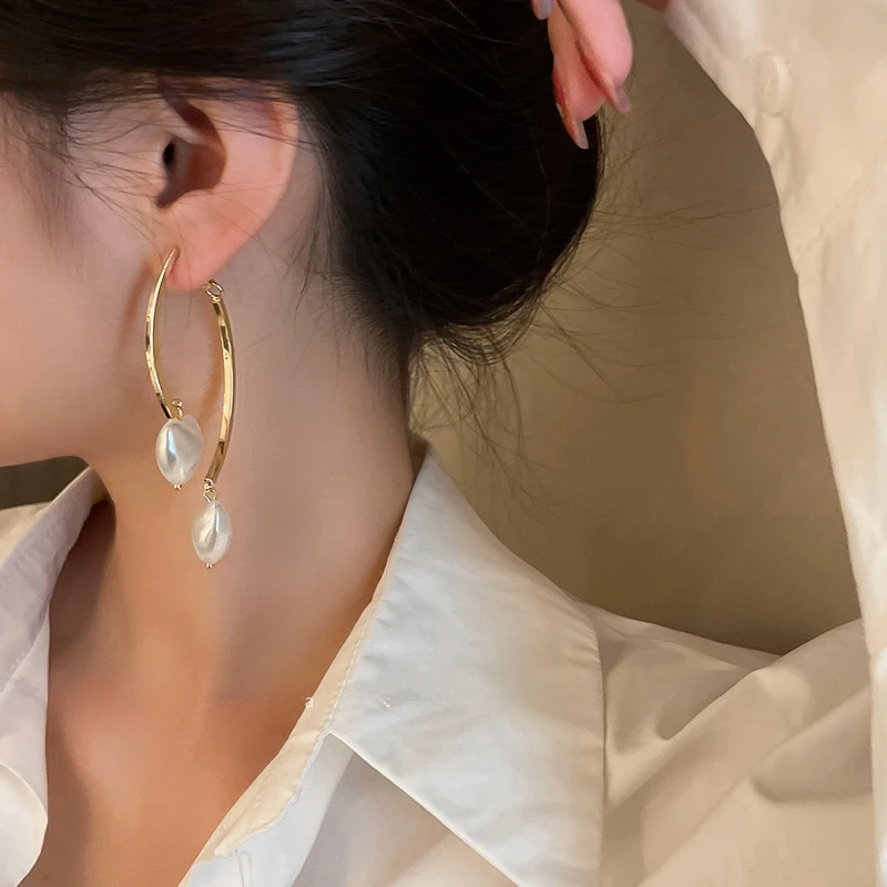 925银针交叉心形珠珠耳环韩国小清新简约耳钉时尚气质淑女范耳饰