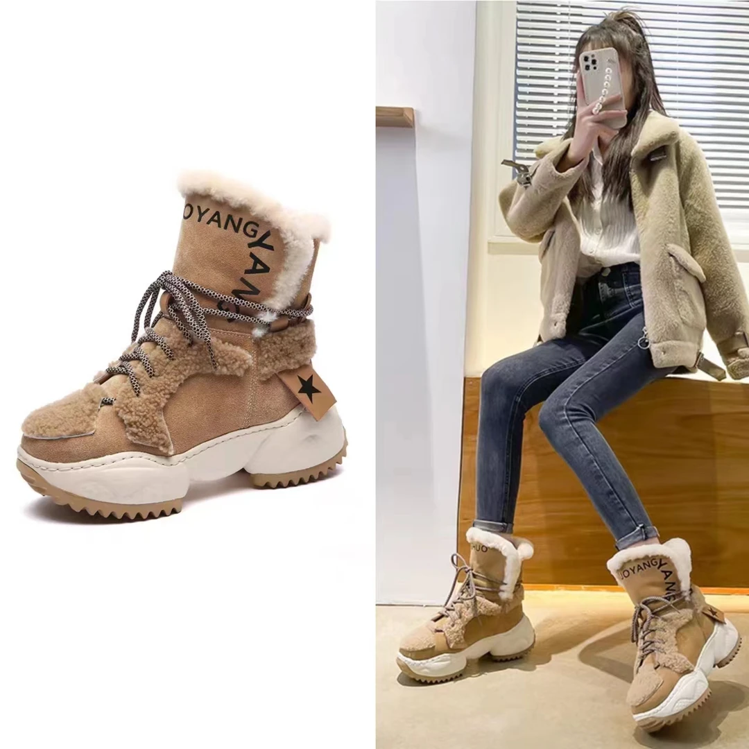 女款冬季新款加厚羊皮毛一体内里雪地靴 防滑 厚底棉鞋 （高品质）