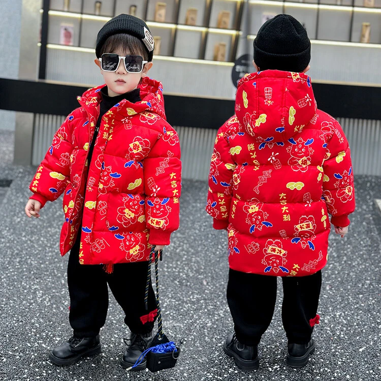 棉袄/棉服中国风其他男童中小童棉内胆洋气宝宝连帽中长款加厚