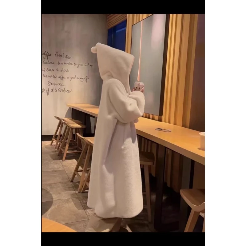 2024冬季新款加厚巫师帽欧貂绒仿皮草毛毛外套皮毛一体大衣