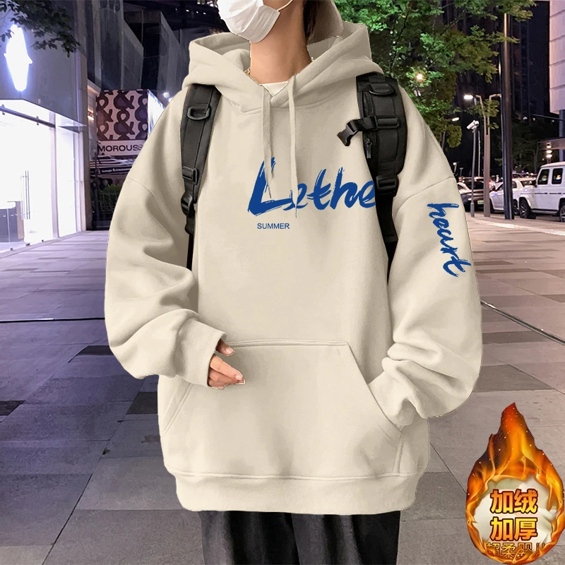 重磅加绒学生连帽卫衣男秋冬季百搭上衣胖子大码宽松2-300斤外套