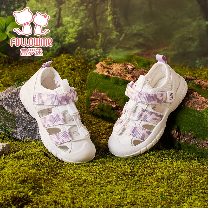 富罗迷2024女童凉鞋夏季儿童软底软面舒适透气包头运动凉鞋4B4641